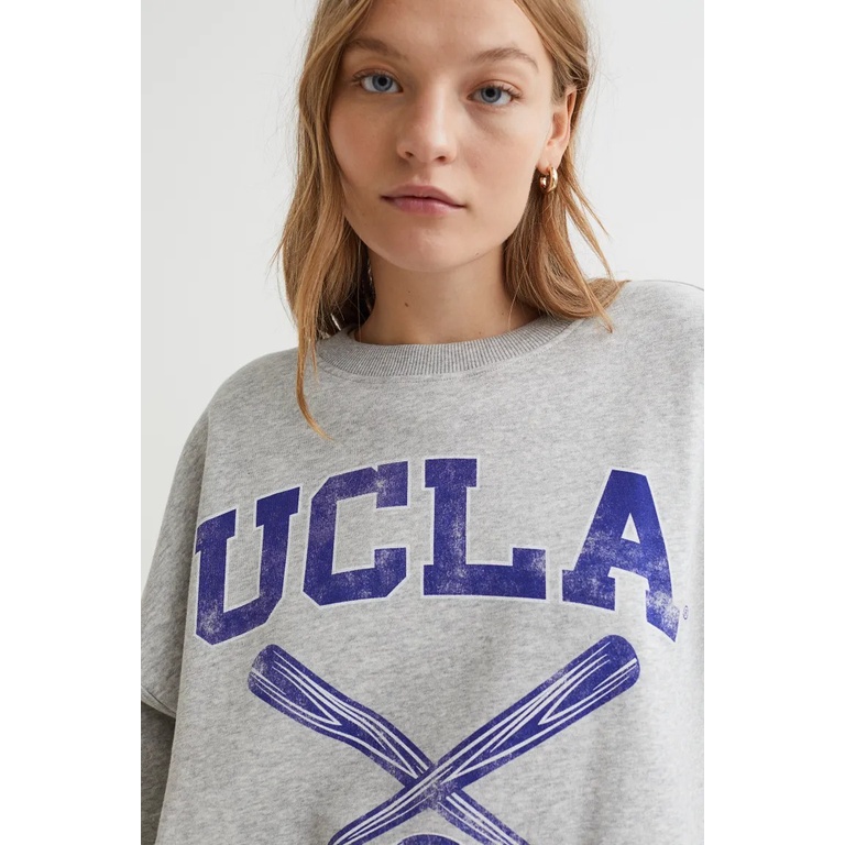 Crewneck H&amp;M Ucla baseball grey Sweater ucla wanita pria abu abu