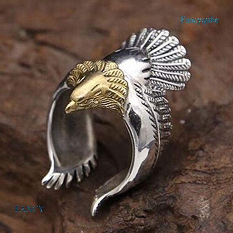 1pc Cincin Retro Model Terbuka Desain Sayap Elang Untuk Pria