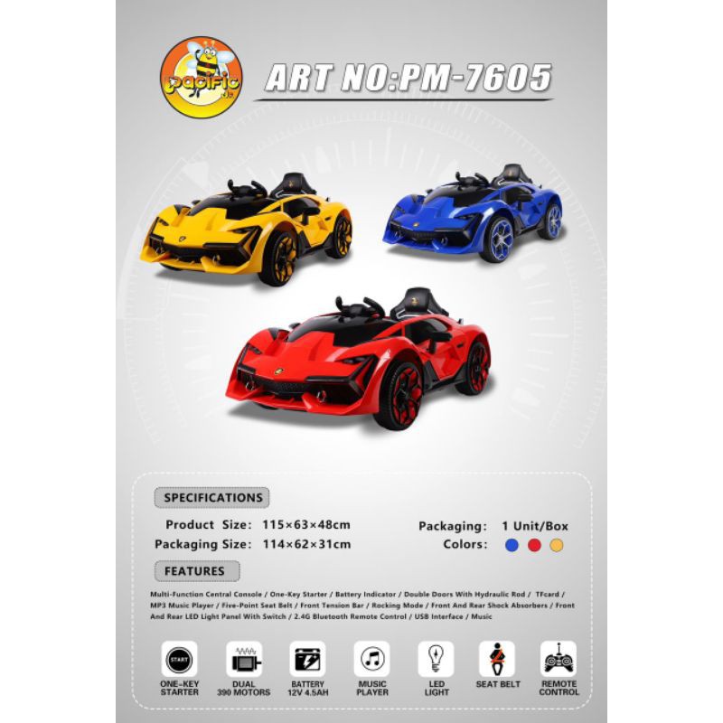 (FREE KIRIM INDONESIA) Mainan anak motor aki anak PM-7605 Pacific
