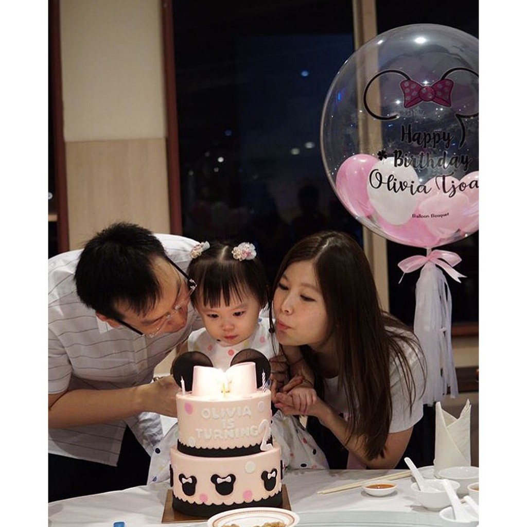

bubble balloon in pink and white combination and minnie mouse theme