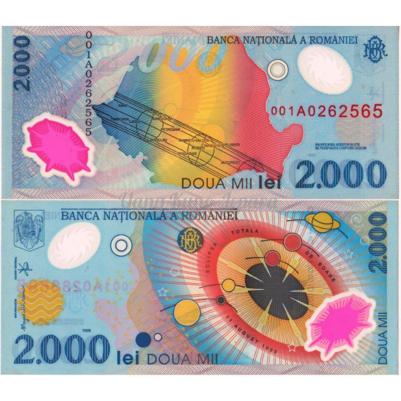 Uang Kuno Luar Atau Asing Polimer 2000 Lei Romania Tahun 1999