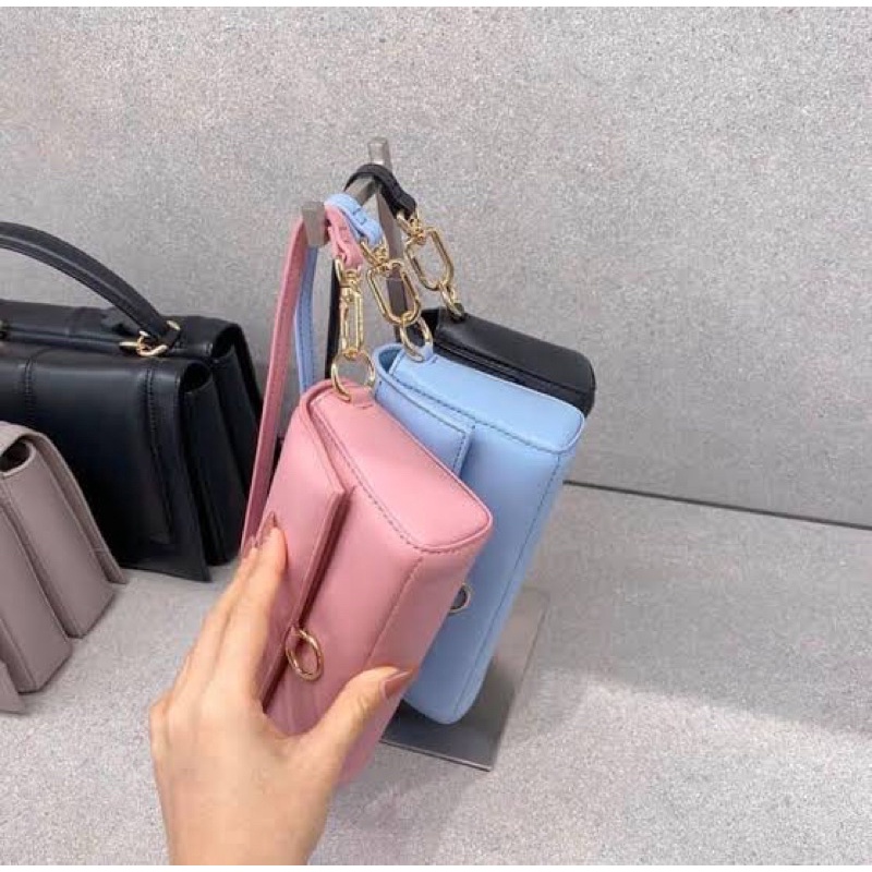 READY ORIGINAL STORE 100% CHARLES AND KEITH Mini Quilted Pouch Shoulder Bag hitam biru pink