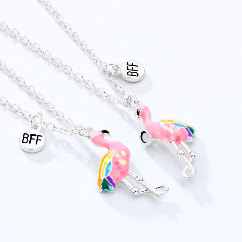 Fancyqube 2pcs Kalung Rantai Dengan Liontin Bentuk Flamingo Untuk Pesta Pertunangan