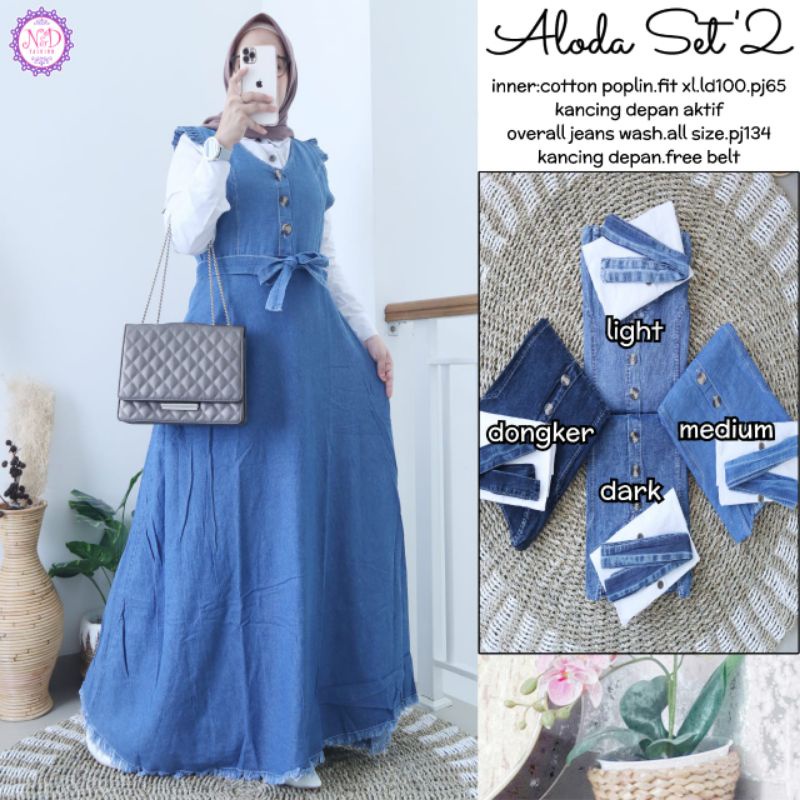 aloda maxy gamis  set setelan blouse dan outer jeans n&b N & B