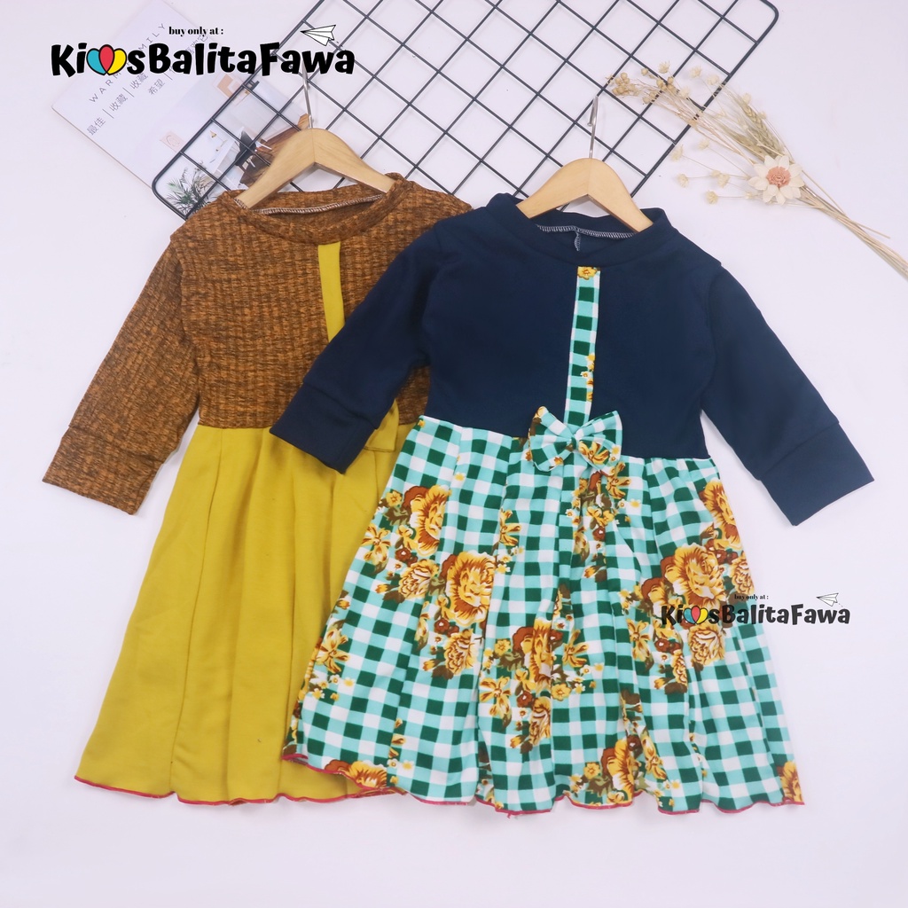 Dress Valencia 1-8 Tahun / Dres Lengan Panjang Anak Perempuan Fashion Kids Pesta Baju Cewek Murah