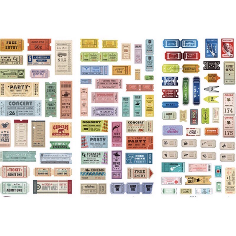 

Aneka tiket! Scrapbook journal stiker washi / ticket sticker sheet japanese paper