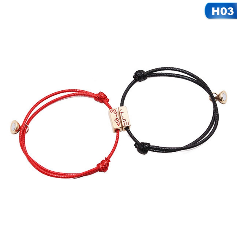 Gelang Pasangan Tali Kepang Jarak Jauh,2 Buah/Set Gelang Magnetik Romantis Hadiah Hari Valentine