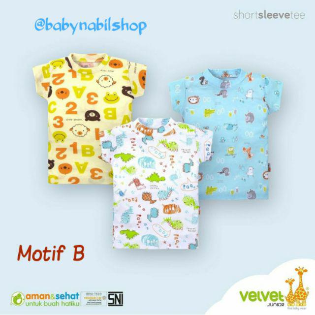 [Size SML/LB/2/3] Isi 3pcs - Kaos Oblong Velvet Junior Lengan Pintar - Oblong Bloon - Full Print-Motif B