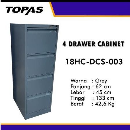Lemari File Arsip Besi Empat 4 Laci Four Drawer File Filling Cabinet Topas 18HC-DCS-003
