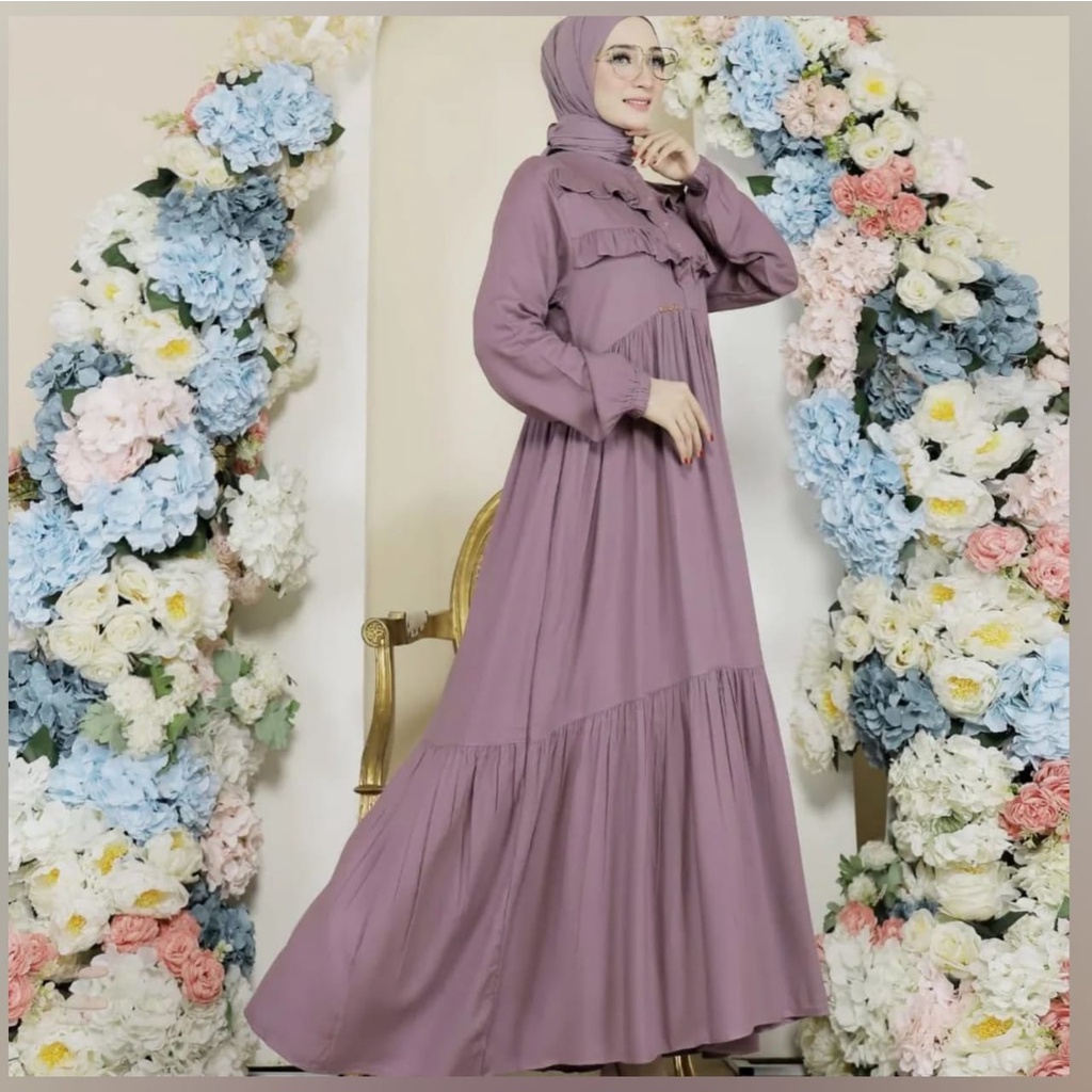 Gamis Malaysia Ceruty Babydoll Full Furing Gamis Kondangan Gaun Pesta Muslimah Baju Wanita Jumbo Nayara Dress Busui