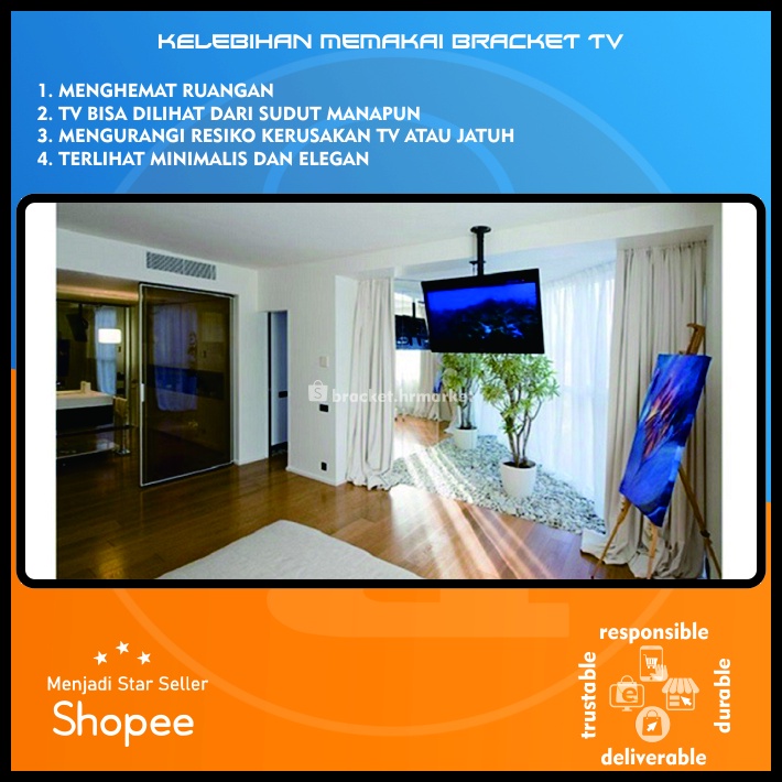 Bracket TV Ceiling Gantung 32 40 43 24 21 29 17 14 Inch Dijamin Cocok LED LCD 14 - 43 In Universal Breket TV Briket TV Braket TV Ceiling TV Ceiling Gantung TV Gantung Plafon TV Gantungan TV Tembok Tempelan TV Dinding HR1 Ceiling 1m