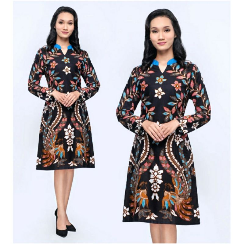 Dress Batik Wanita Modern Jumbo M L XL XXL 4L 5L Atasan Batik Tunik Big Size Lengan Panjang JHN-B