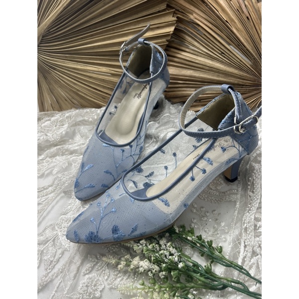 sepatu wanita kelia tali iceblue 5cm lancip