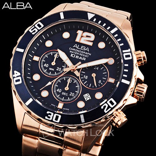 Alba AT3904X1 Chronograph Rose Gold Stainless - Jam Tangan Pria AT3904