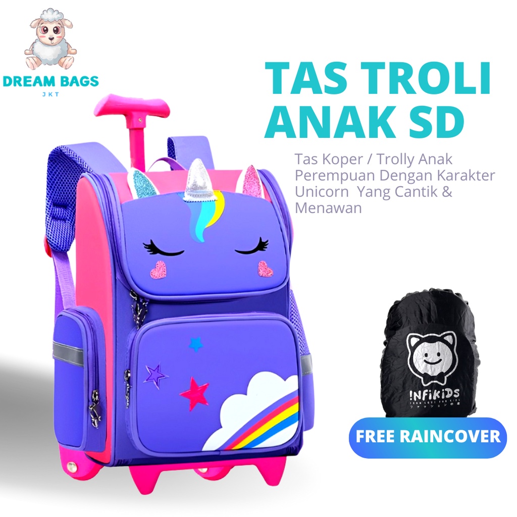 Tas Troli Anak Perempuan SD UNICORN Tas Dorong Anak Perempuan DB-160692