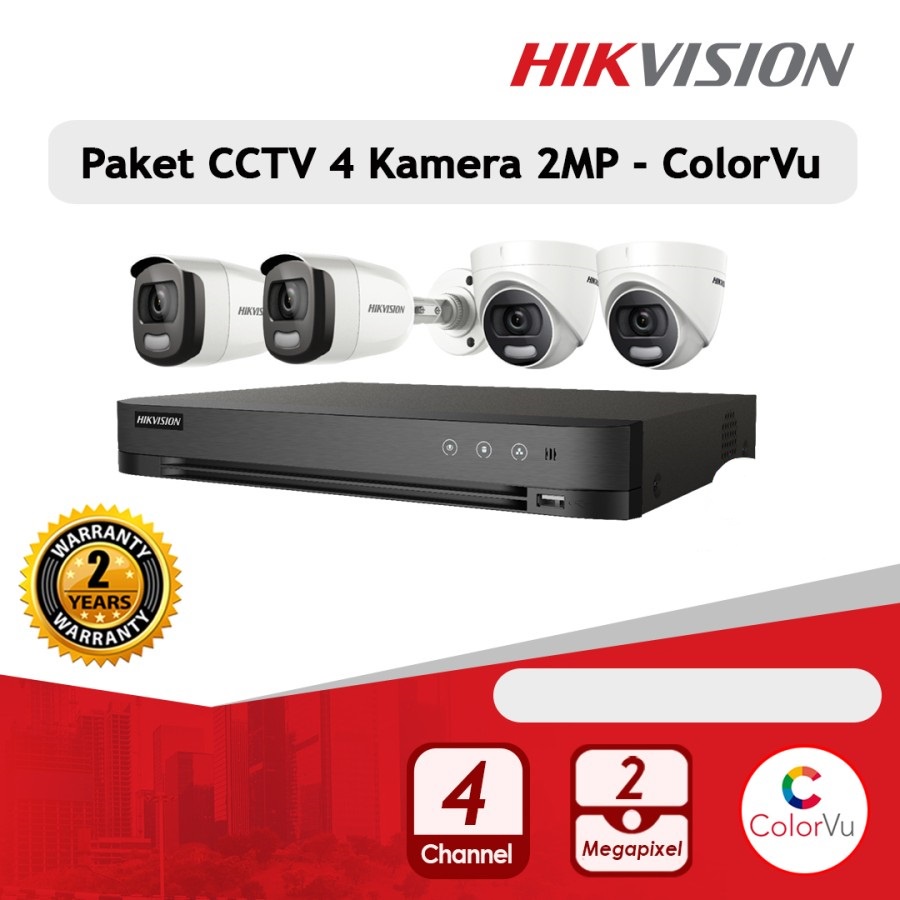 Paket CCTV HIKVISION 2MP 4 Kamera COLORVU Tanpa HDD Siap Pasang