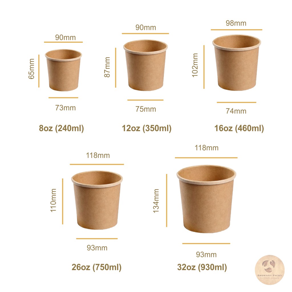 

Paper Kraft Soup 8oz + Lid (25pcs) / Brown Kraft Paper Bowl 8 oz
