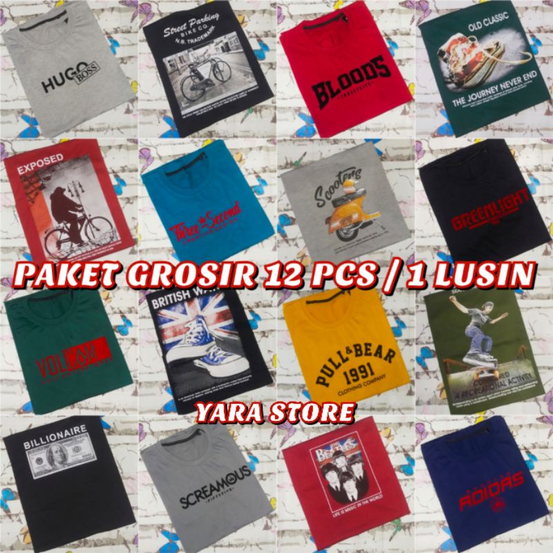 PAKET GROSIR 12 PCS KAOS PRIA DEWASA FASHION TERMURAH UKURAN M L XL DAN XXL  / PAKET 1 LUSIN