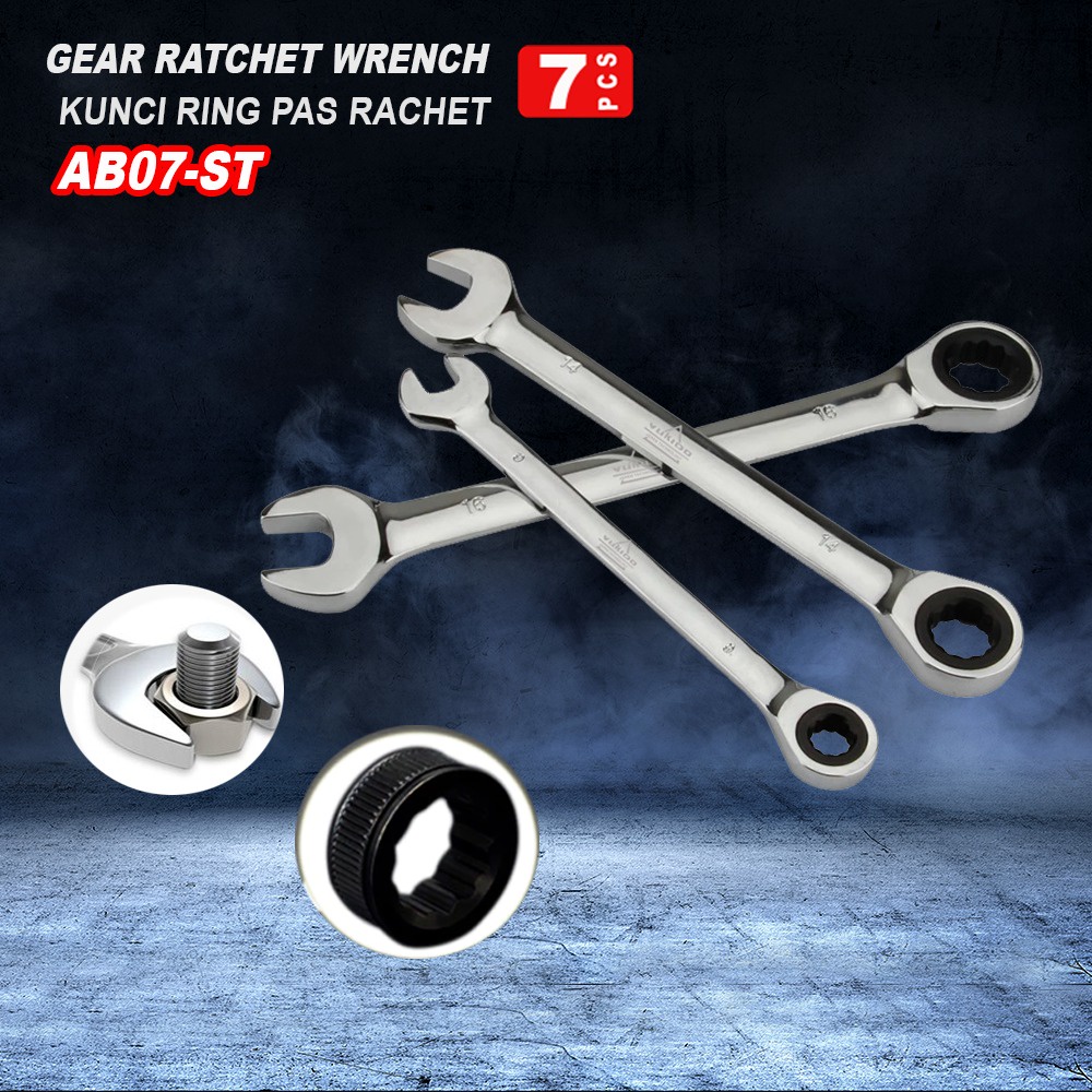 KUNCI RING PAS RATCHET CR-V SET 8m - 19MM 7PCS YUKIDO Kunci Rachet Ringpas Set 7pcs - Wrench Ring Pass Ratchet set 7 pcs Koper