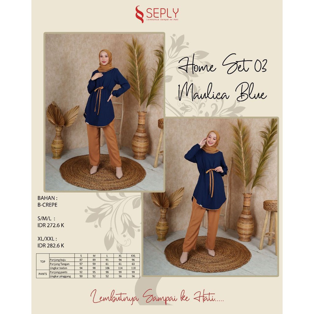 Setelan Seply Katun Original Home Set 03 ( Maulica Blue, Tawny Brown, Dusty Pink )