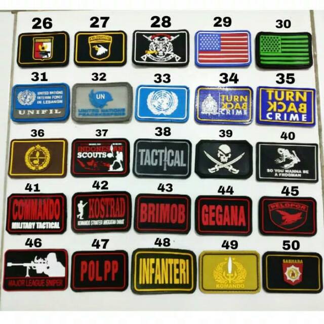 Pacth luber tempelan velcro / topi baju jaket celana kemeja kaos army