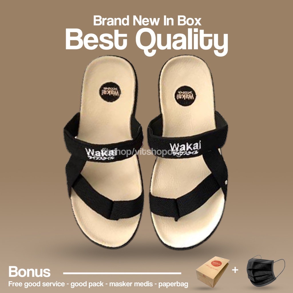 Flipflop Sandal Pria Terbaru Fashion Korea Sendal Cowok Dewasa Wakai Tali Wiro Black White Kekinian