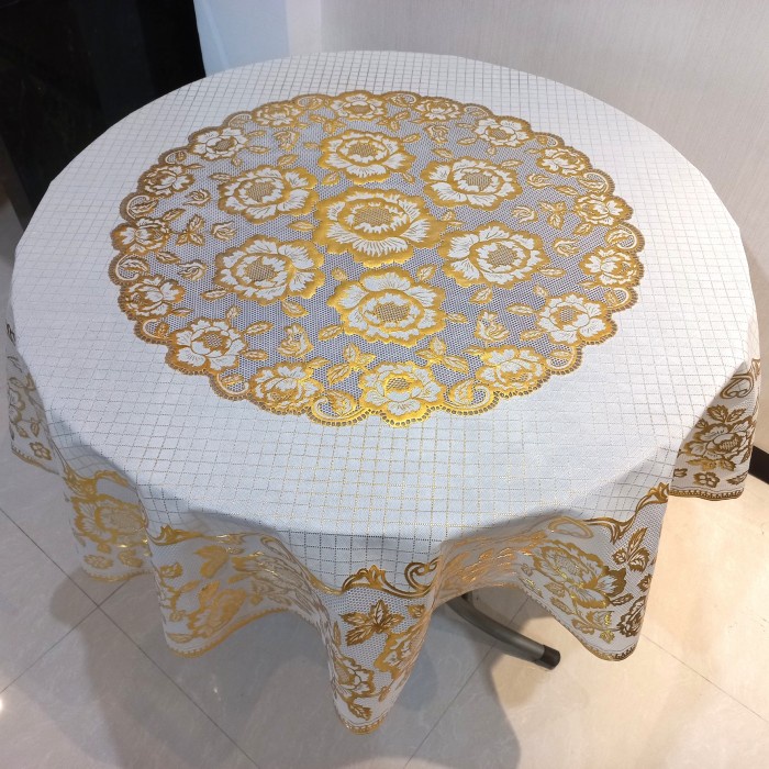 Taplak Meja Makan - Taplak Meja Makan Bulat Bundar Anti Air Gold Mewah