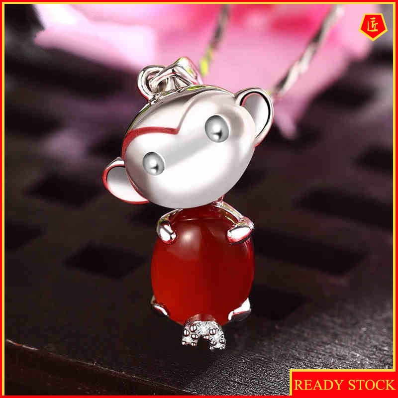 [Ready Stock]Red Agate Pendant Zodiac Monkey Necklace for Women Simple