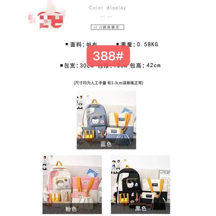 SET 5 STYLISH KOREAN BAGPACK FREE BONEKA / TAS Fashion KOREA KEKINIAN HADIAH BROSS STICKER 5in1 / Tas SET KOREA + BONEKA MURAH / RANSEL IMPORT REMAJA WANITA + TAS KECIL KOTAK PENSIL / TAS SD SMP SMA KULIAH CEWEK / CUTE SCHOOL BAG / TAS ESTETIK LUCU MURAH