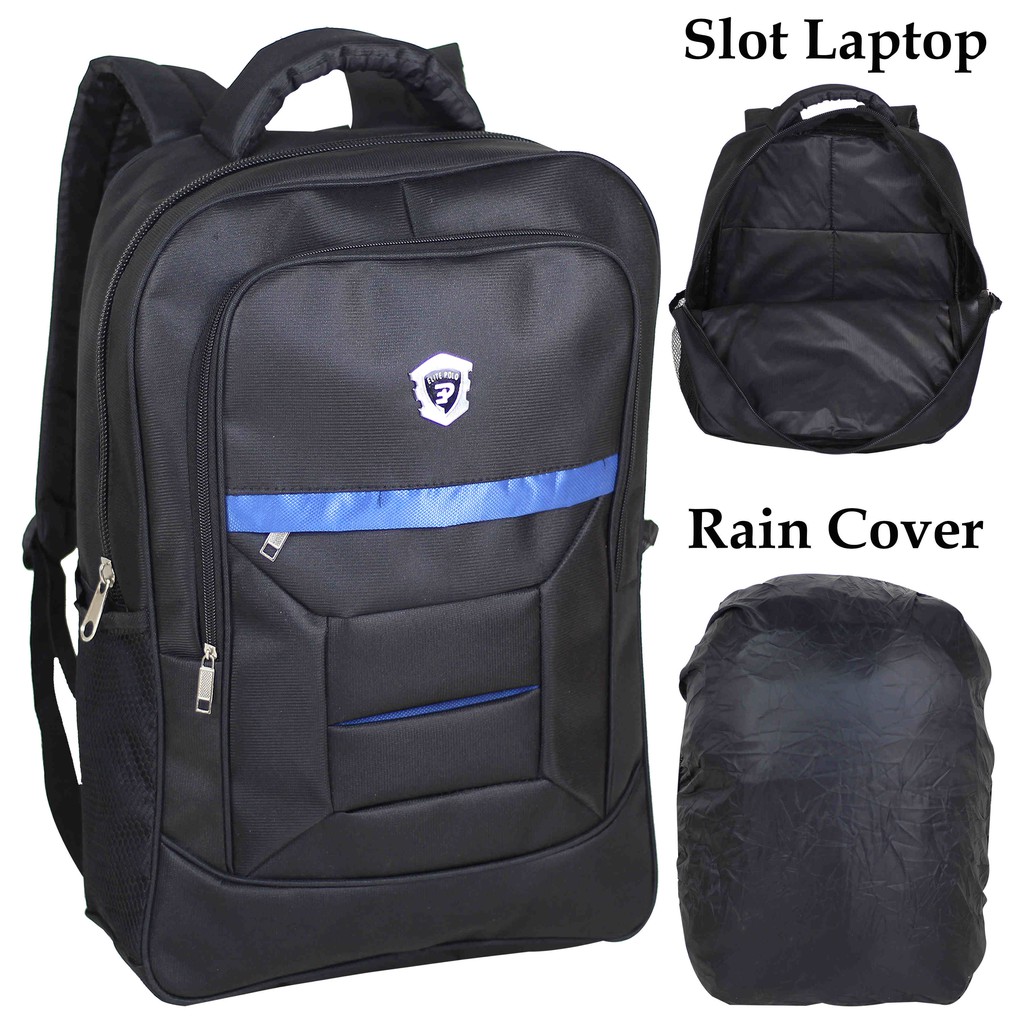 BELI 1 GRATIS 1 Tas Sekolah Pria SMP SMA Ransel Gendong Polo Hitam List Biru Free Selempang Cowo