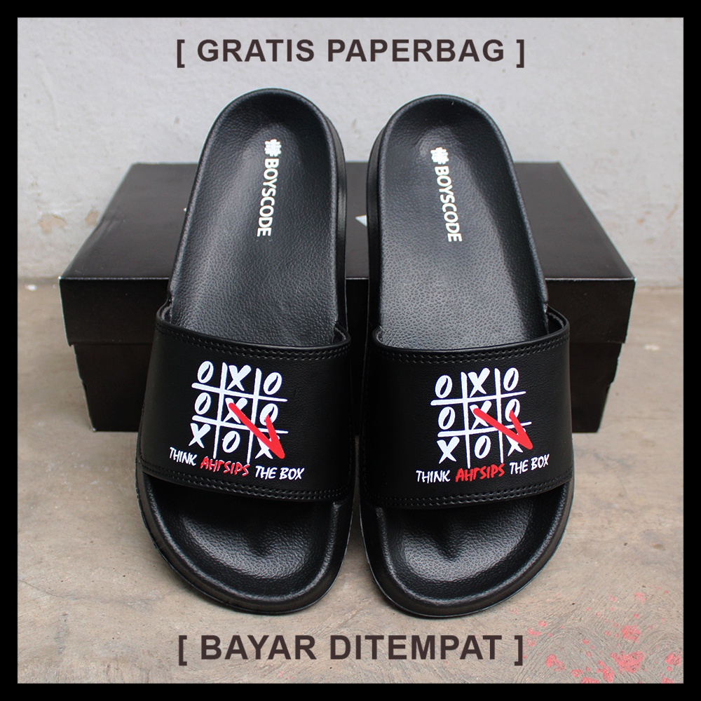 Sendal Selop Pria Distro Terbaru Boyscode Teka Teki XOX / Sendal Slip On Pria / Sendal Slide Pria