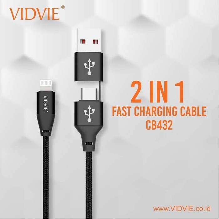 Kabel data &amp; charge vidvie 2in1 USB to lightning &amp; Type-C to lightning fast charging cb432