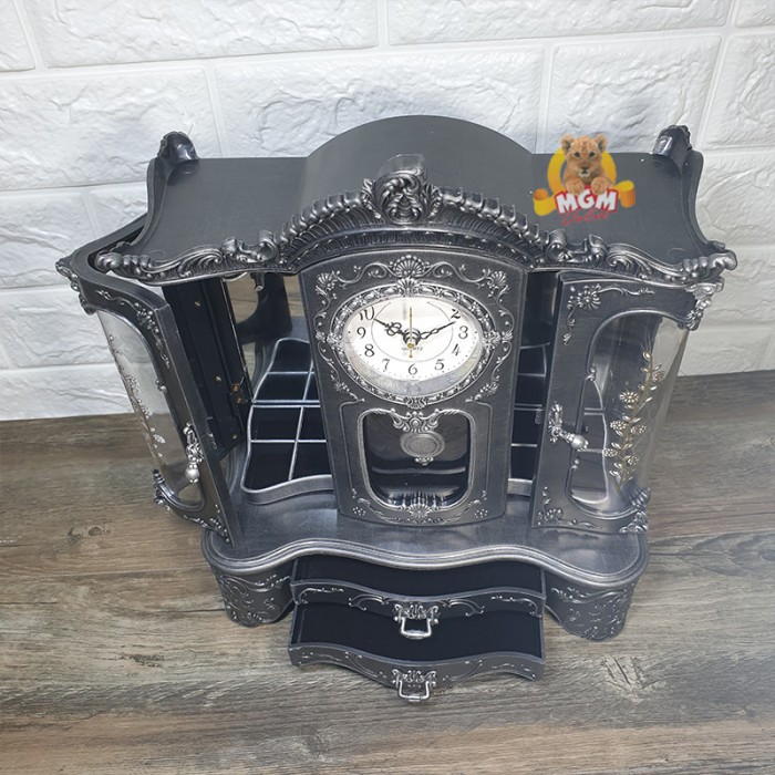 Kotak perhiasan Elegant motif Kayu Kotak musik w/ Jam pendulum JUMBO