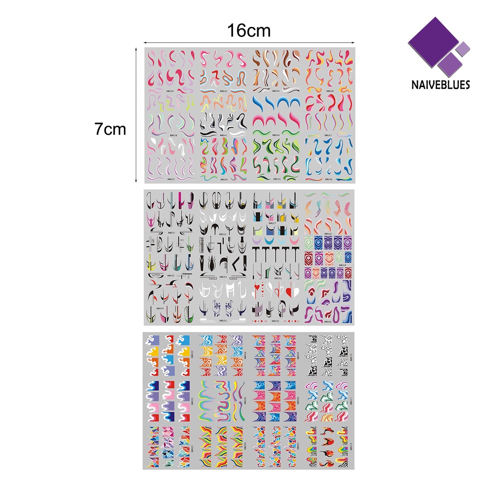 Naiveblue &gt; 3Pcs / Set Stiker Decal Motif Geometri Tahan Air Untuk Dekorasi Nail Art / Manicure