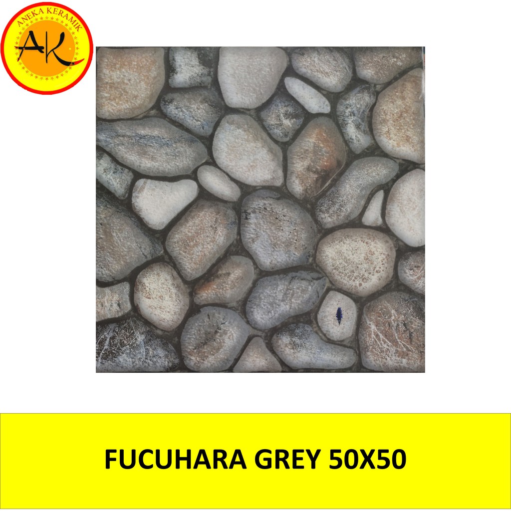 Keramik Lantai Kasar Motif Batu Timbul 50x50 Fucuhara Grey