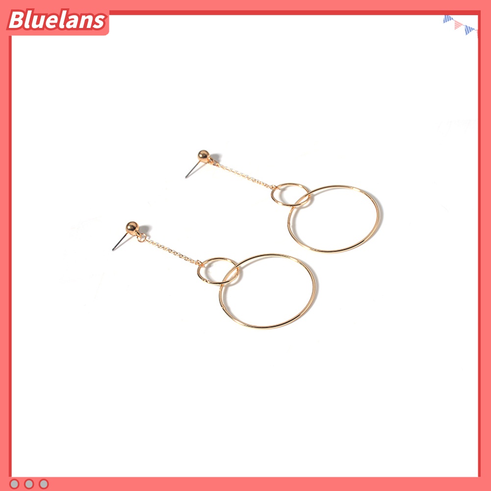 Anting Hoop Rantai Panjang Bahan Metal Bentuk Geometris Untuk Wanita