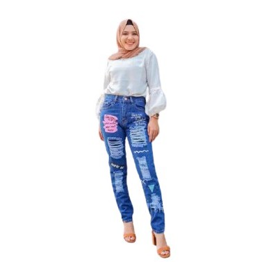 CELANA JEANS WANITA MODEL BOYFRIEND SOBEK SABLON NOW