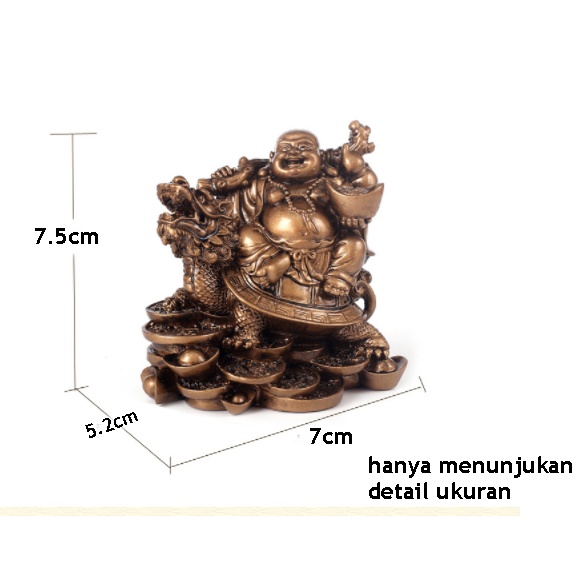 Patung Budha Tertawa Ji Lai Hud Naik Kura-Kura Kepala Naga ingot kecil