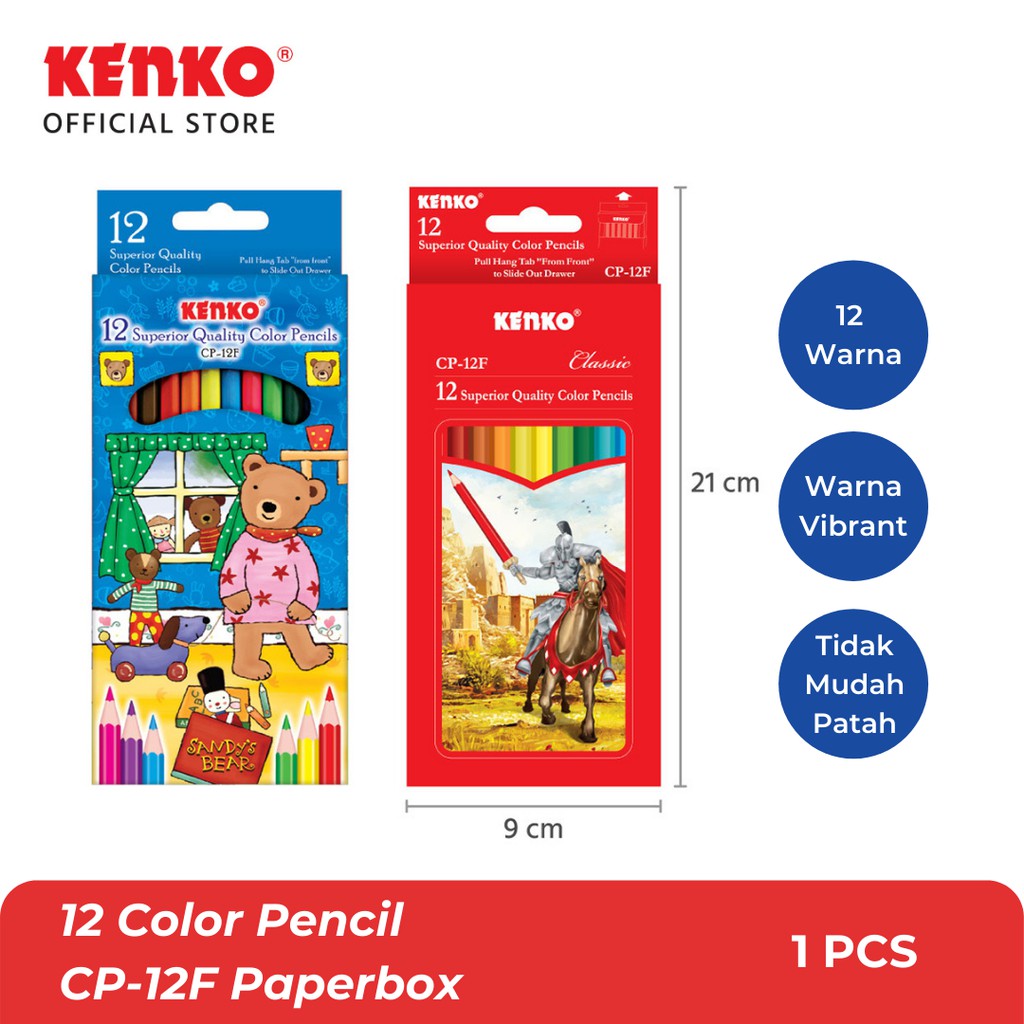 

KENKO 12 COLOR PENCIL/Pensil Warna CP-12 Full Paper Box Classic/Fancy