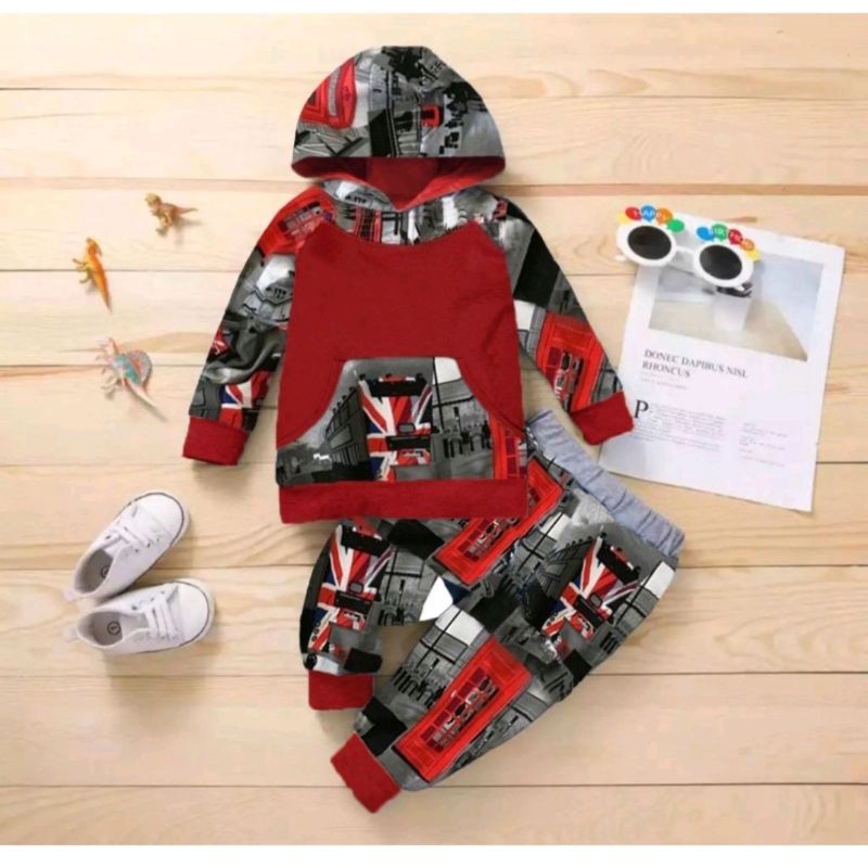 SETELAN HOODIE KUPLUK ANAK/SET HODDIE LONDON 1-5 THN