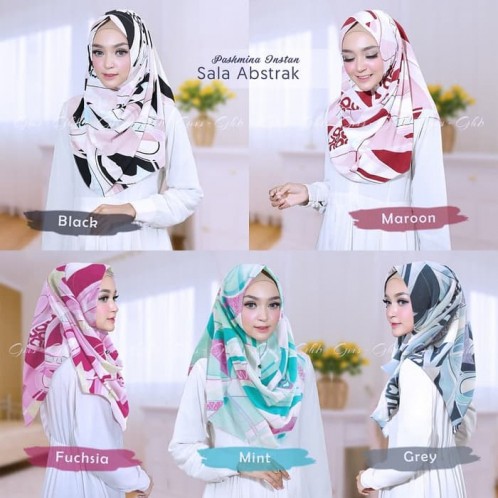 JILBAB PASHMINA INSTAN PASTAN SALA ABSTRAK MOTIF DIAMOND CREPE