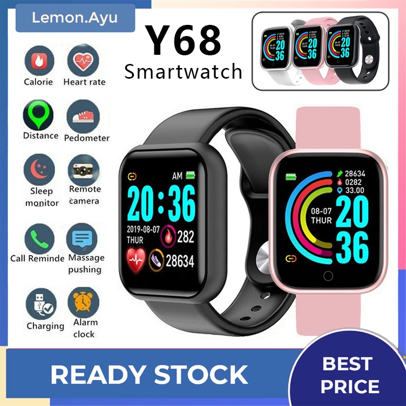 Y68 Smartwatch Sports IP67 Waterproof Fitness Tracker Heart Monitor Wanita Digital Jam Tangan Pintar