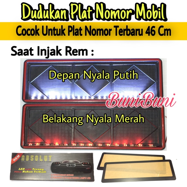 Dudukan / Tatakan / Cover / Frame Plat Nomor Mobil Dengan Lampu Led Putih &amp; Biru Mika Akrilik