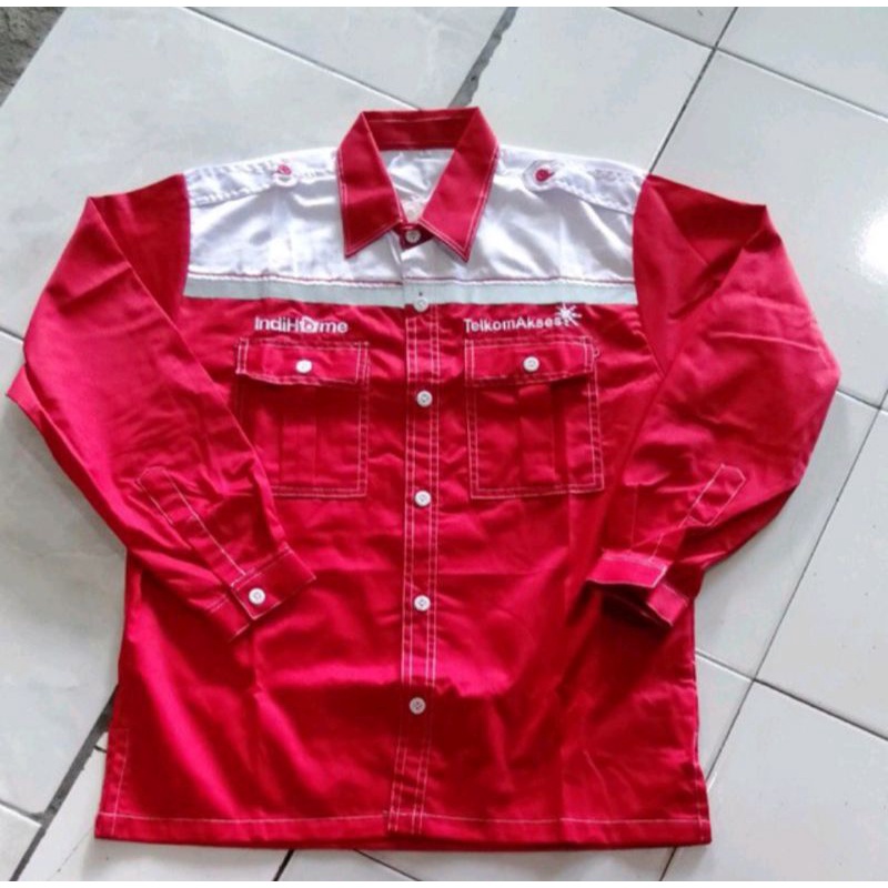 GROSIR Seragam Indihome Telkom Lengan Panjang Baju Kemeja Merah Putih Indonesia Full Bordir