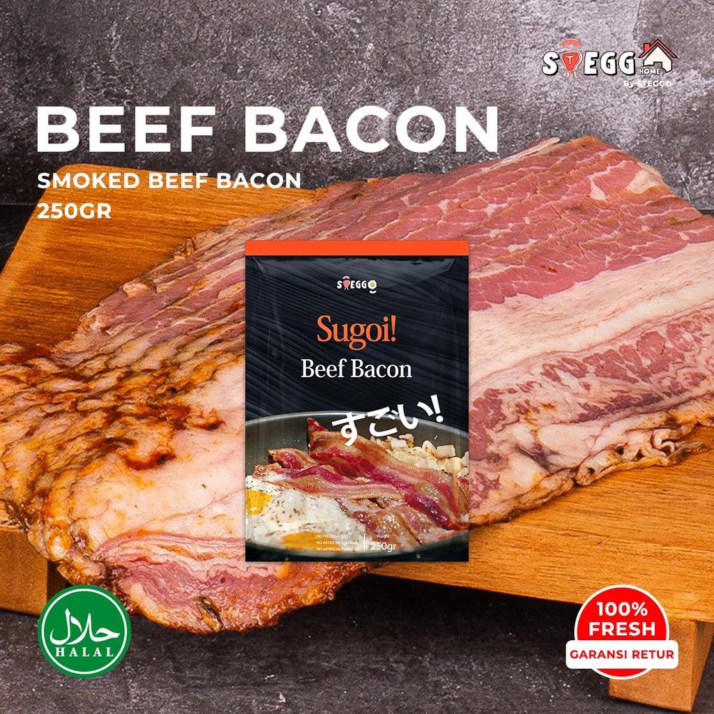 

Smoked Beef Bacon 250 gr/ Sugoi Beef Bacon Sapi Halal/ Daging Asap by Steggo