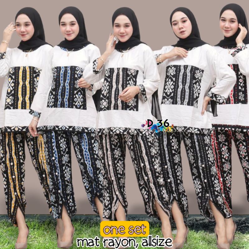One set baju setelan bahan rayon wanita remaja cewek atasan bawahan blus celana panjang 7/8 cantik santai tidur terbaru kekinian