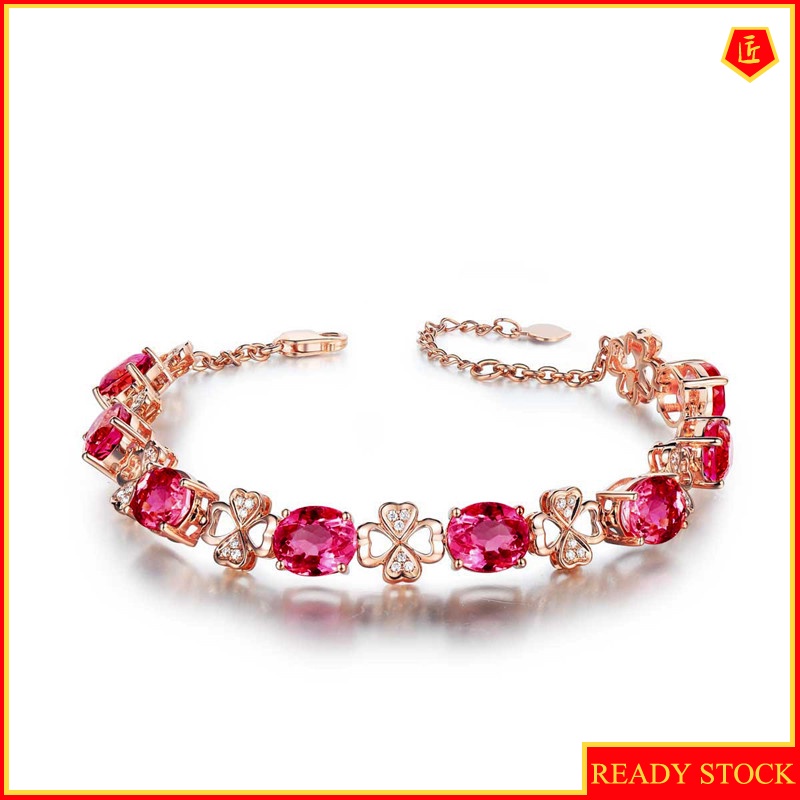 [Ready Stock]Fashion Luxury 18K Rose Gold Red Tourmaline Bracelet