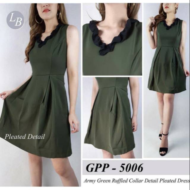 Castilian army green pleated dress ori