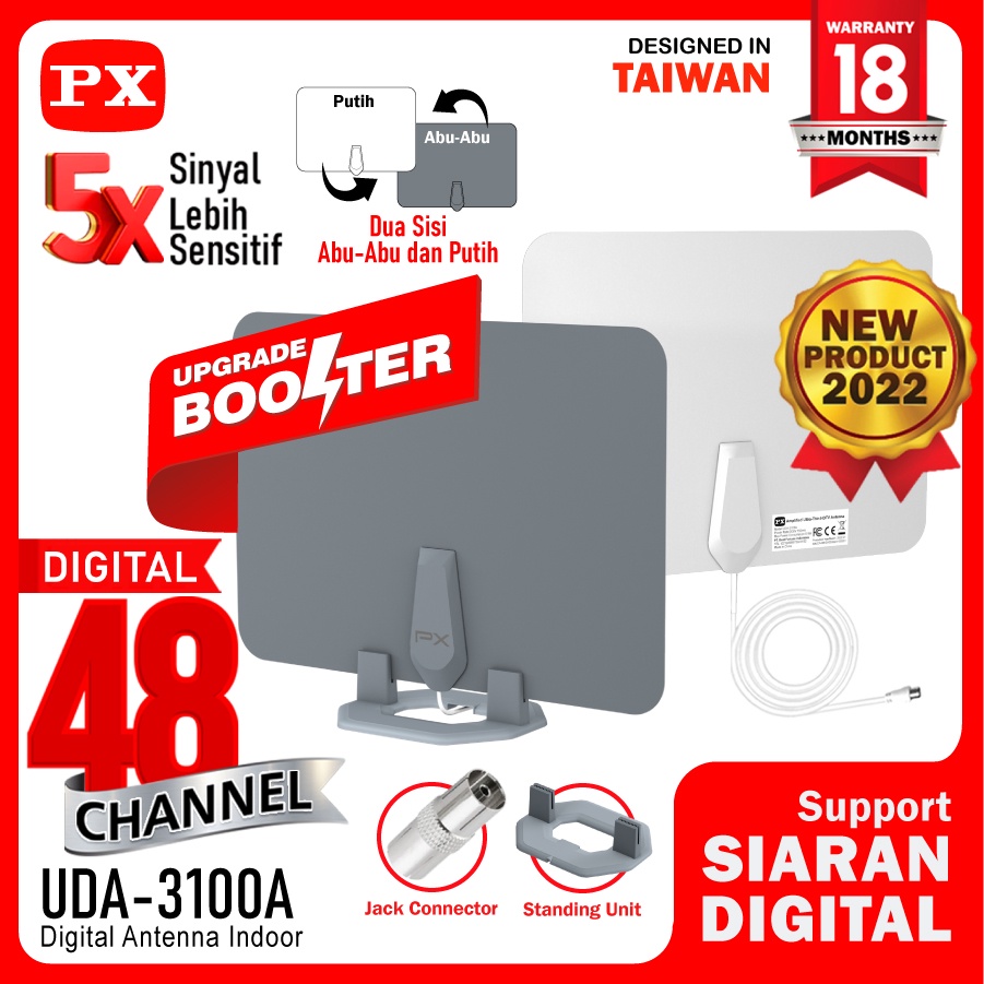 Antena TV Digital Analog Indoor Dinding DVBT2+Booster PX UDA-3100A