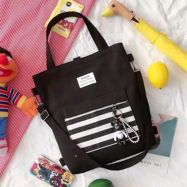 RR CHIO - Tote Bag Wanita Resleting (Bisa Ransel Bisa Selempang)-CHIO Hitam
